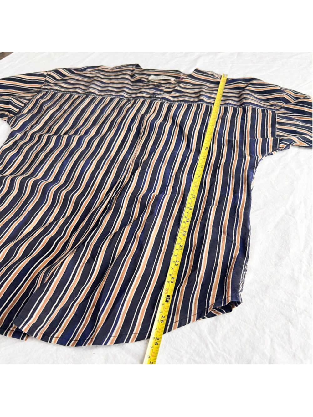 Linda Allard Ellen Tracy 100% Silk Long Sleeve Striped Button Up Blouse Sz 8 - Picture 9 of 10